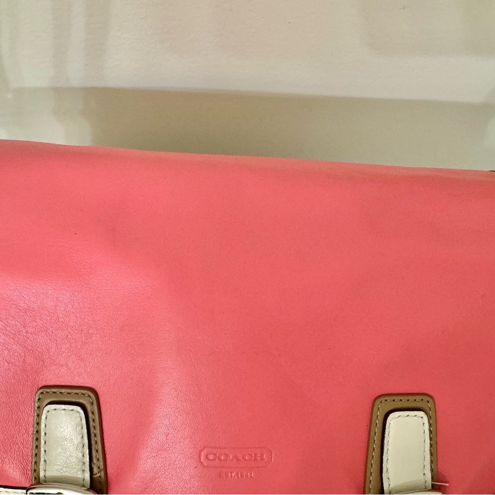 Pre-owned COACH Park Colorblock Salmon Pink/Tan/White Leather Crossbody Bag - Picture 9 of 14